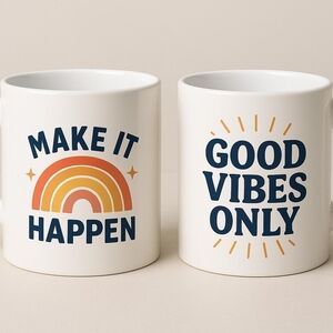 Inspirational White Ceramic Mugs Set